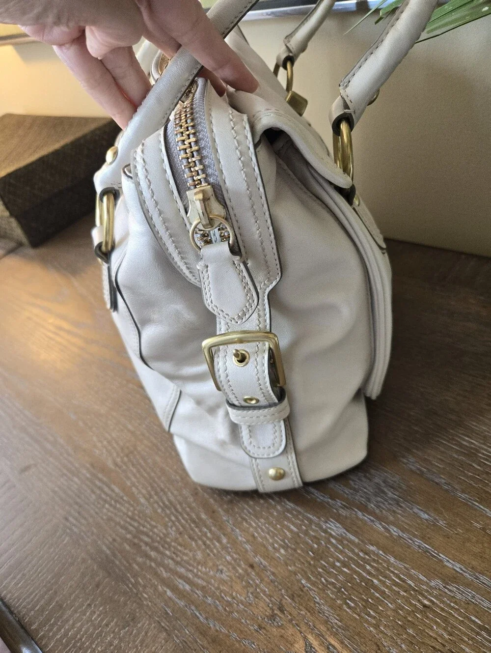 Coach 13505 Cream Leather Large Satchel Shoulder Bag Gold Hardware